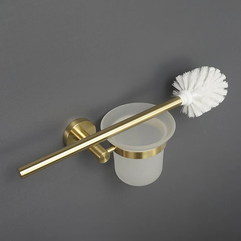 Bathroom Hardware Set Toilet Brush Holder Tissue Paper Holder Wall Mount Towel Robe Coat Hook Brushed Gold Bathroom Accessories