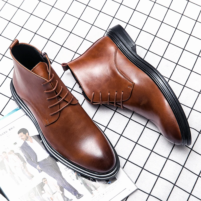 Europese Station Heren Nieuwe High-End Enkellaars Vintage Zijrits Minimalistische Klassieke Zwartbruine Maten 38-45men Laarzen