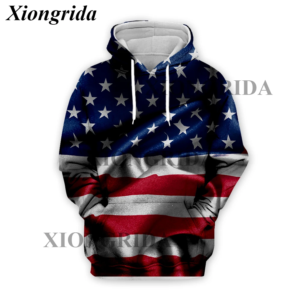 

Newest USA Flag Hoodies Sweatshirt Men Oversized Pullovers Hoodies Casual American Stars and Stripe 3D Hooded Unisex Streetwear