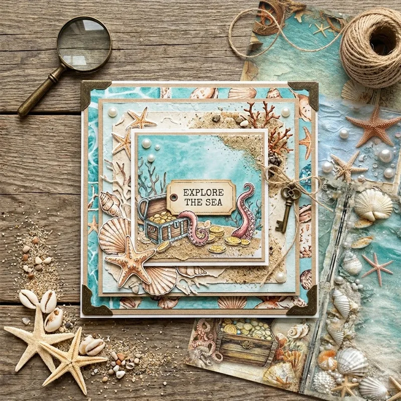 Vintage Ocean Seashell Starfish Print 6X6 Paper Pad Scrapbooking Cardstock Journal Background DIY Craft Embellishment 4