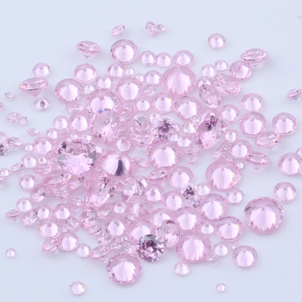 100pcs 1mm-4mm 5A And Mixed Sizes Round Beads Cut CZ Stone Brilliant Pink Color Cubic Zirconia Synthetic Gems stone