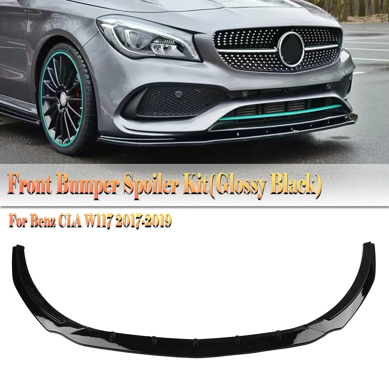 

Front Bumper Spoiler Lip For Mercedes Benz CLA Class W117 C117 CLA180 CLA200 CLA250 CLA45AMG 2017-2019 Gloss Black Splitter Kit