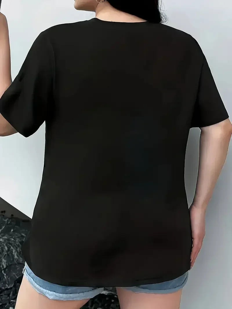 Black Skull Hugging Cat Graphic T-Shirt - Soft Stretchy Crew Neck Short Sleeve Top for Cat Lovers