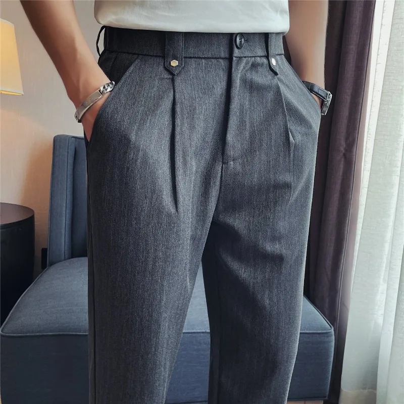 Mens Suit Pants 2026 Autumn New British Style Elastic Waist Solid Casual Formal Dress Pants Slim Fit Trousers for Men Clothing