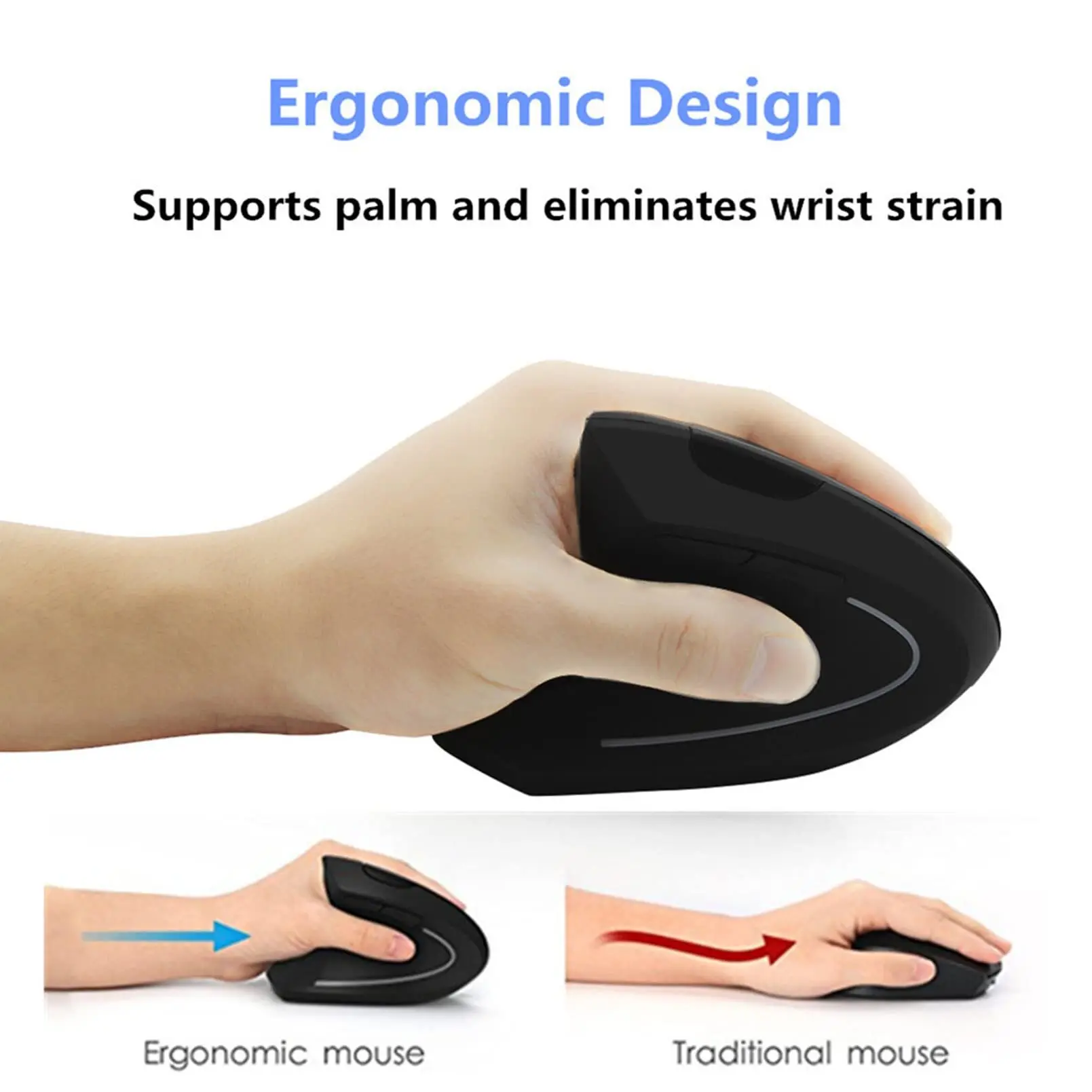 Left Hand Wired Wireless Vertical Mouse Ergonomically Rechargeable 1600DPI Office Mouse With RGB Suitable For Laptop Desktop
