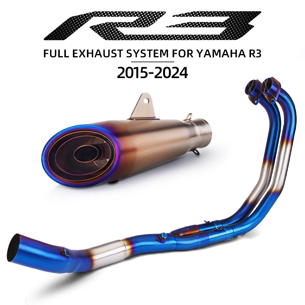

Выхлопная система для мотоциклов Yamaha YZF MT03 R3 R25 2015-2024 годов, полная система с передней соединительной трубой, трехслойным глушителем из нержавеющей стали