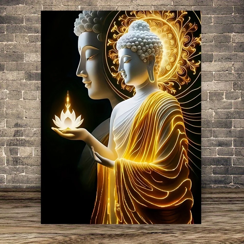 Buddha-Statue, 5D-Diamant-Mosaik, Religion, rund, quadratisch, DIY-Diamant-Malerei, komplettes Set, Heimdekoration, rahmenlos