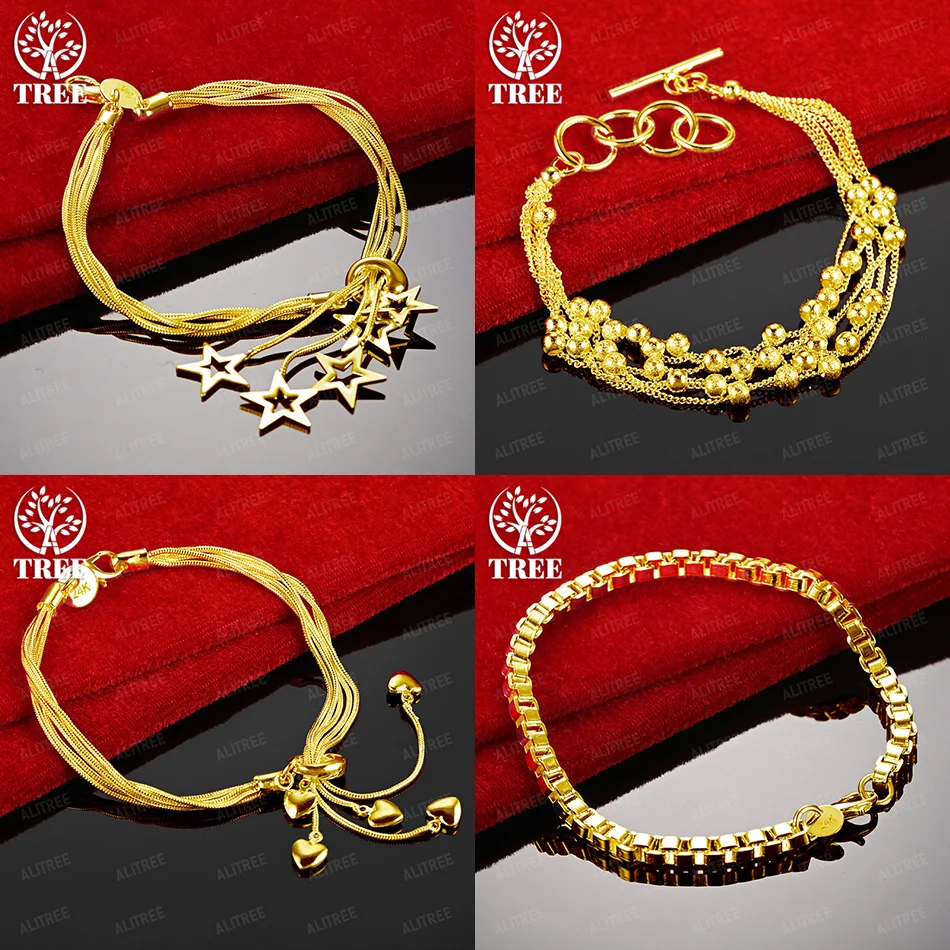 

18k Gold Bracelet Star Heart Round Bead Box Chain For Women Men Party Birthday Gift Fashion Charm Cute Jewelry Accessories
