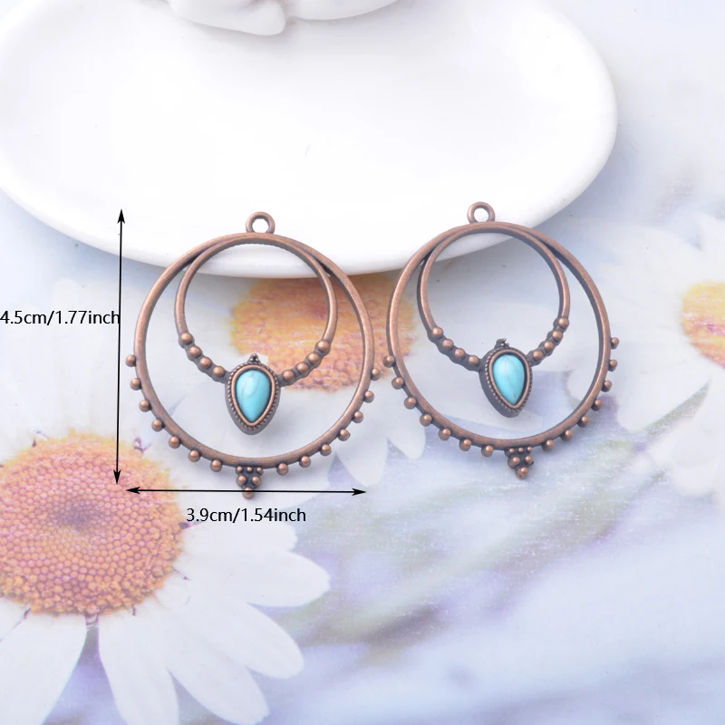 10 Stück runde Vintage-Stil Charms aus Legierung, Anhänger für DIY-Schmuckherstellung, Ohrringe – Detail 3