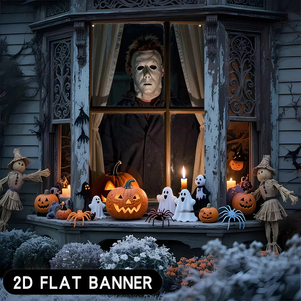Halloween Hexen-Fenstervorhang Banner Horror-Thema Geisterhaus Bar Party Deko Fotokulisse Feiertags-Horror-Requisite – Detail 3