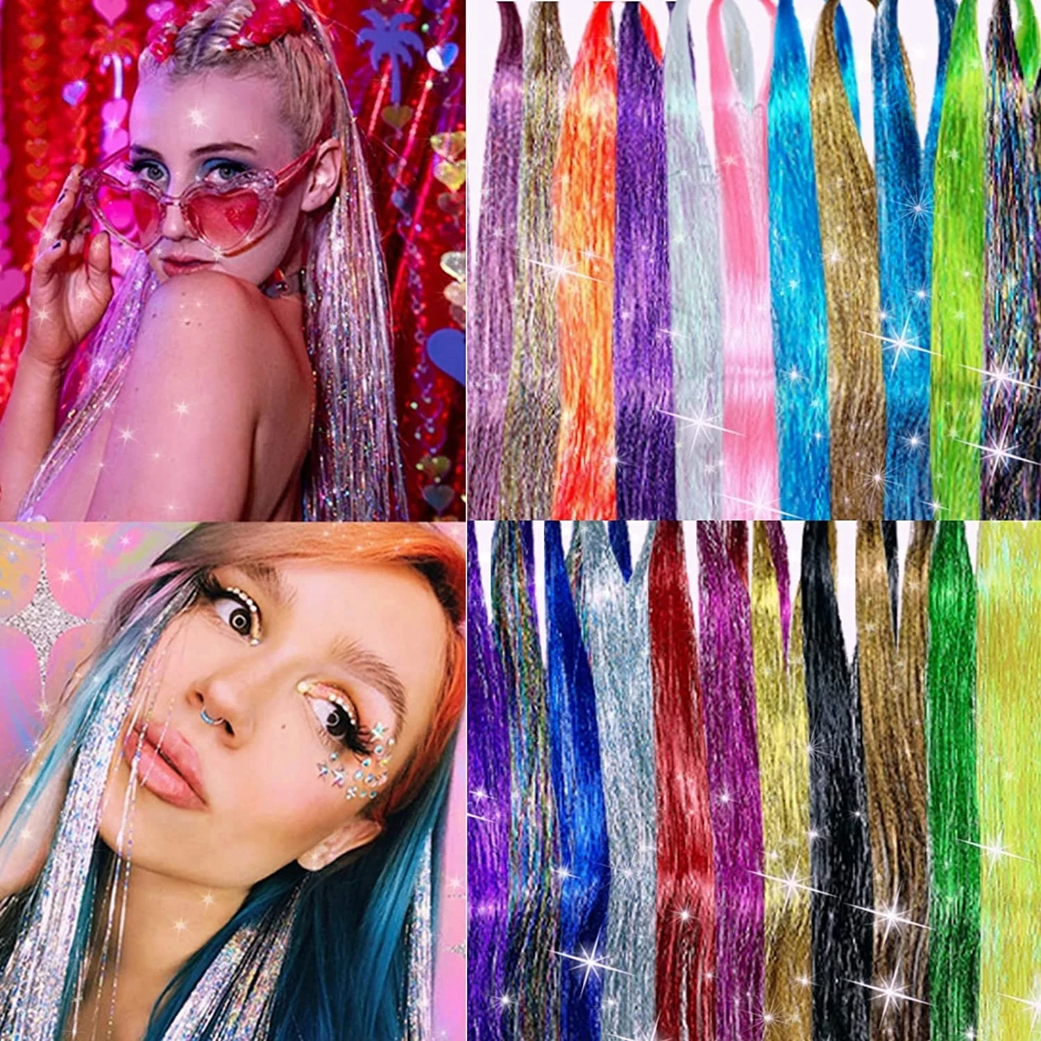 Sparkle Shiny Hair Rainbow Colored Strands Girls Headwear Hairbinge Hair for Braiding Headdress Long 120cm