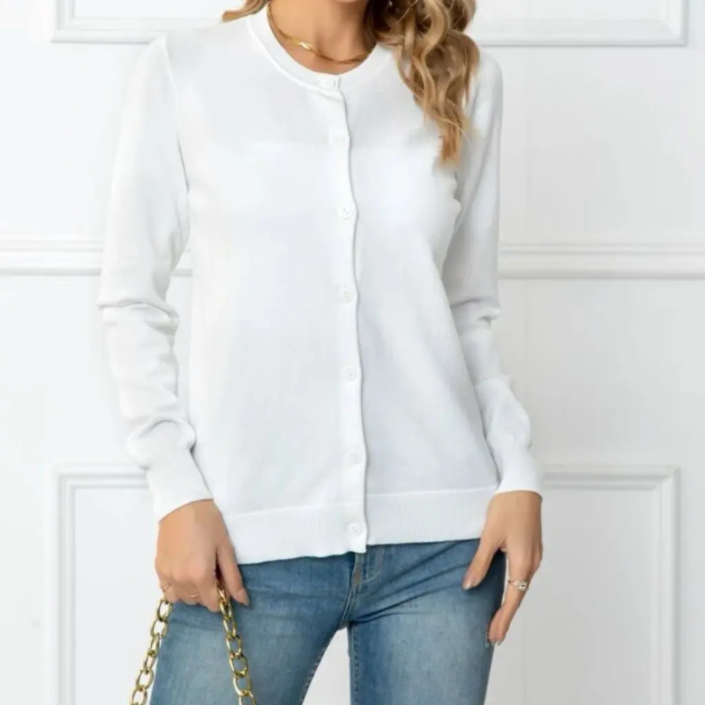 

Women's Long Sleeve Button-Up Knitted Cardigan Sweater round Neck Soft Autumn Outerwear for Casual Comfortable Style