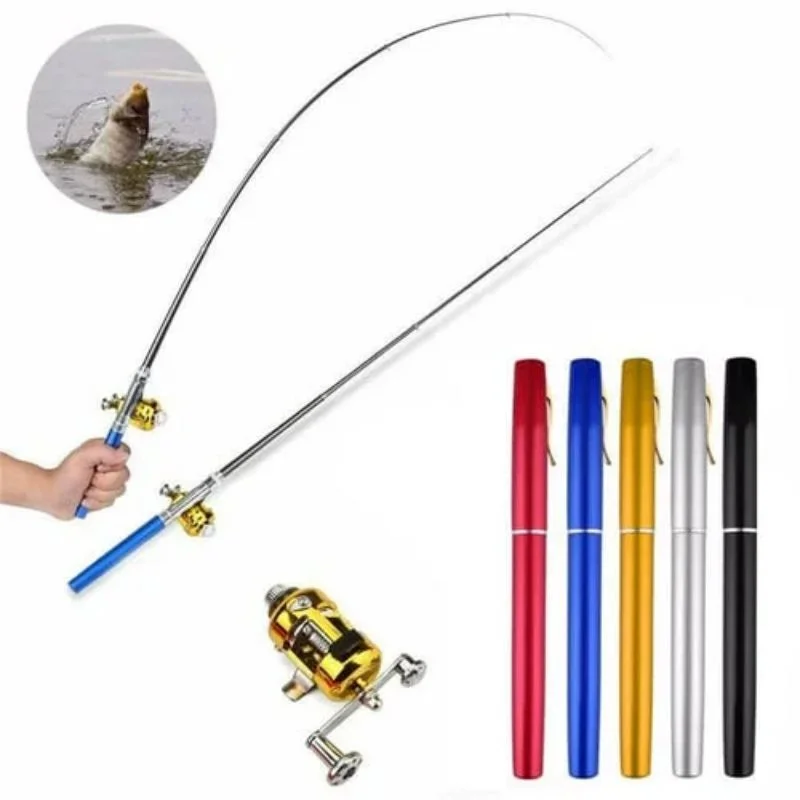 Juego de caña de pescar de tamaño bolsillo, bolígrafo de bolsillo telescópico, Combo de caña y carrete con Mini carrete de arrastre