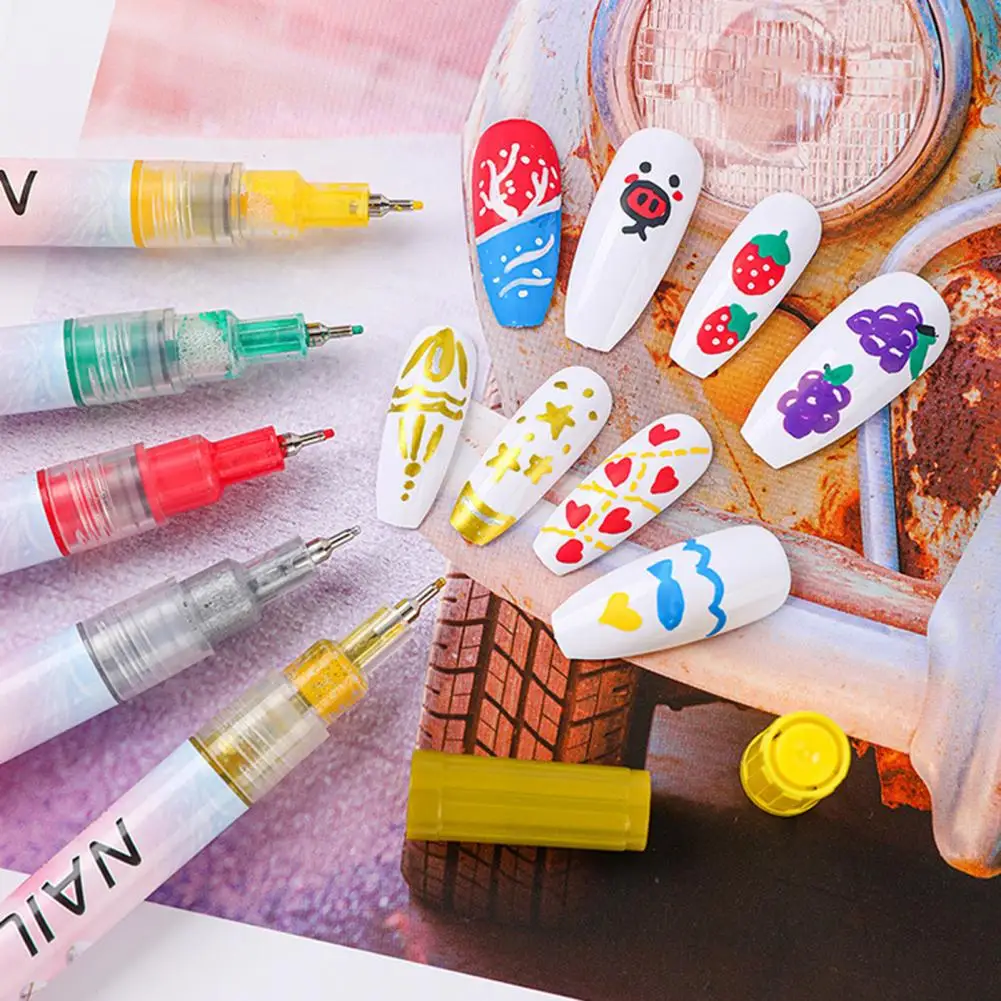 12 Colors Nail Art Pen Set Gel Painting Liner Pen Waterproof Quick Dry DIY Nail Marker Graffiti Dot Gel Pencil for Home Salon