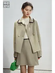 ZIQIAO Elegant Celebrity Style Double-sided 100% Wool Suit Women 2022 Winter Short Woolen Coat Mini Skirt Female Two-piece Set