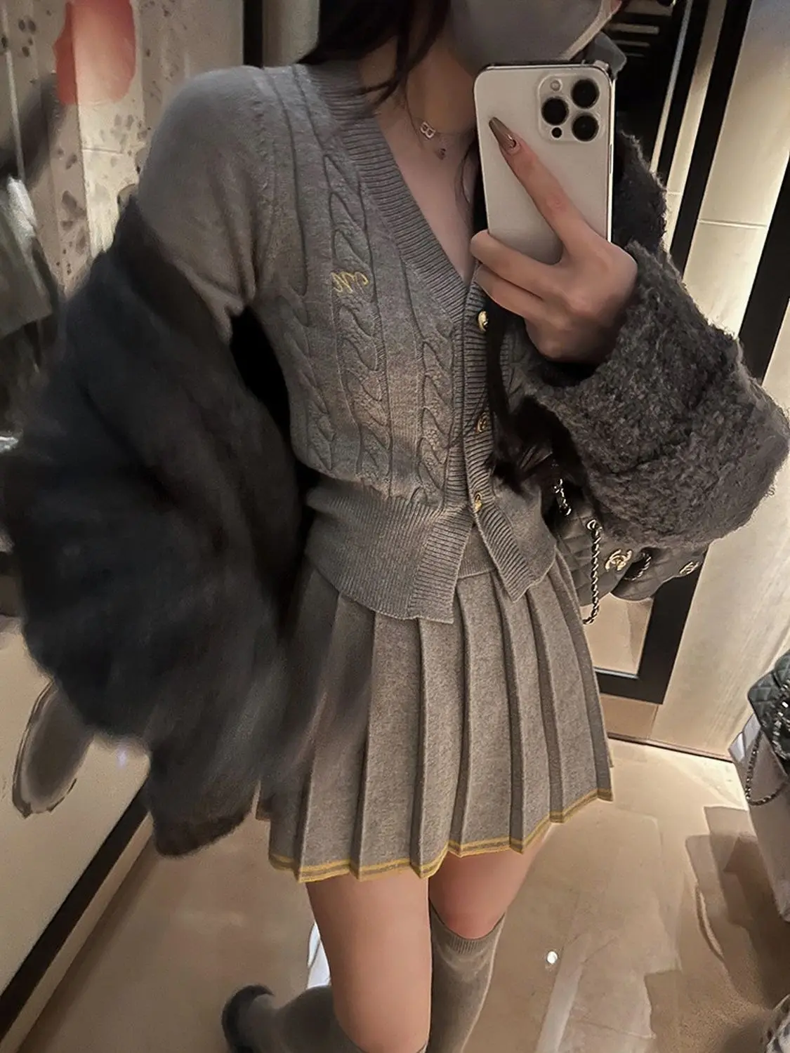 

Sweet 2 Piece Skirt Set Women Casual Long Sleeve Knitted Suits Korean Style Cardigan + Slim Y2k Mini Skirt Outwear 2023 Autumn