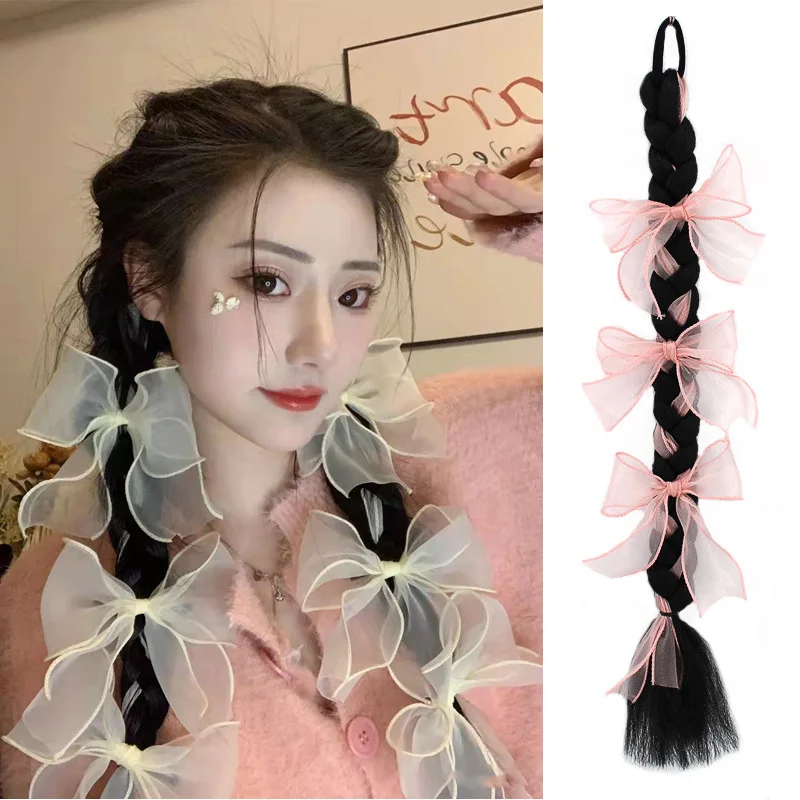 

Лента с бантом, повязка на голову, женская плетеная заколка для волос, ленты для волос, корейские модные ленты с цветочным принтом, цепочки для волос, шпилька, головные уборы, аксессуары для волос