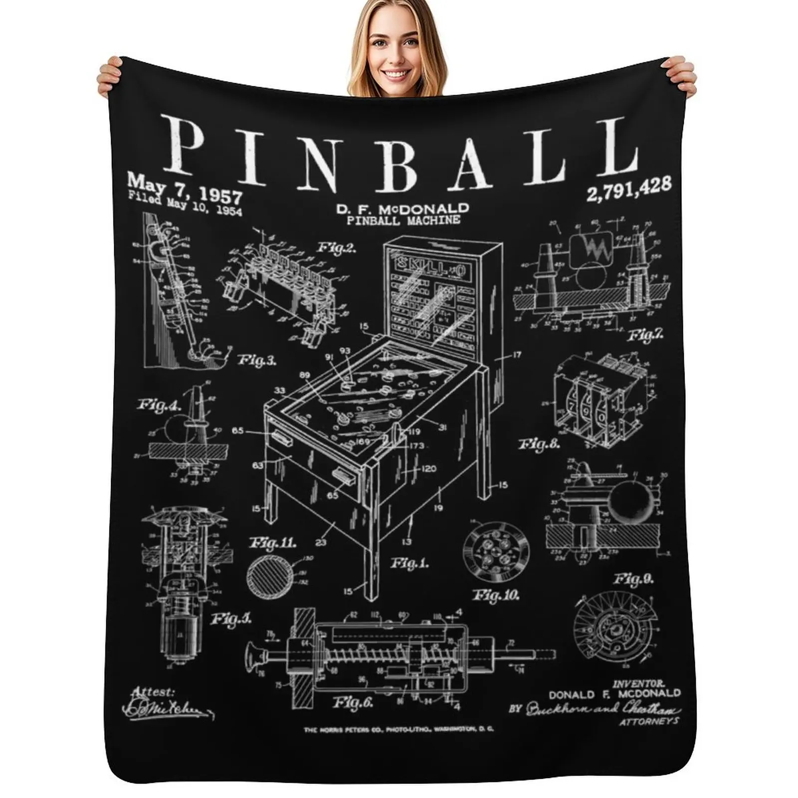 Pinball Arcade Gaming Machine Vintage Gamer Patent Print Throw Blanket manga Nap Vintage Plaid on the sofa Blankets