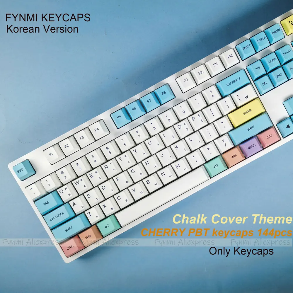 Fynmi Korean Chalk Cover Theme PBT Keycaps Cherry 144pcs ANSI Dye Sublimation for Mechanical Keyboard