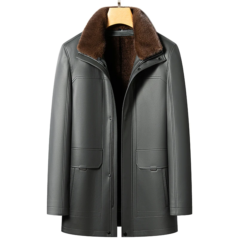 YN-2398 Natural Leather Pie Overcomes Men\'s Winter Mink Fur Collar+Detachable Inner Liner High-end Coat Windproof And Warm