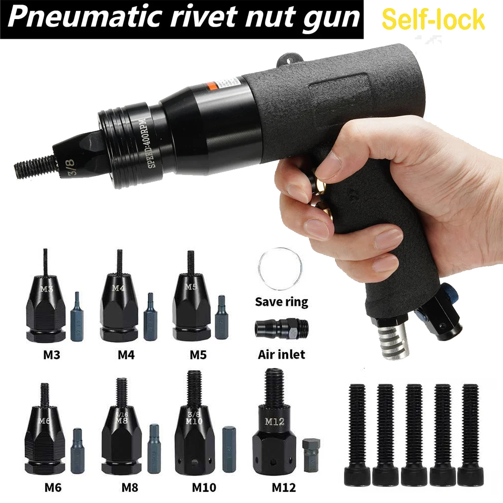 Pneumatic Air Rivet Nut Guns Insert threaded Pull Setter Riveters Riveting Nuts Rivnut Tool for M3 M4 M5 M6 M8 M10 M12 Nuts