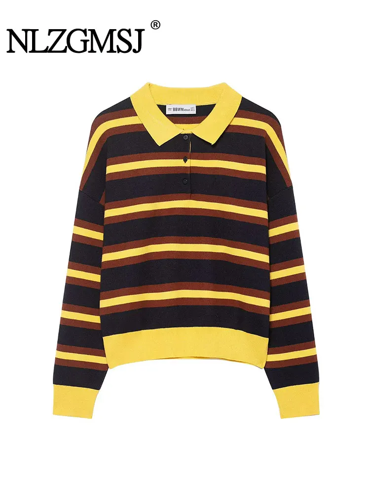 

NLZGMSJ Women's Autumn Knitted Women Fashion Long Sleeve Stripe Sweater New Casual Loose Streetwear Knitwear Pullover Tops ﻿ ﻿ ﻿