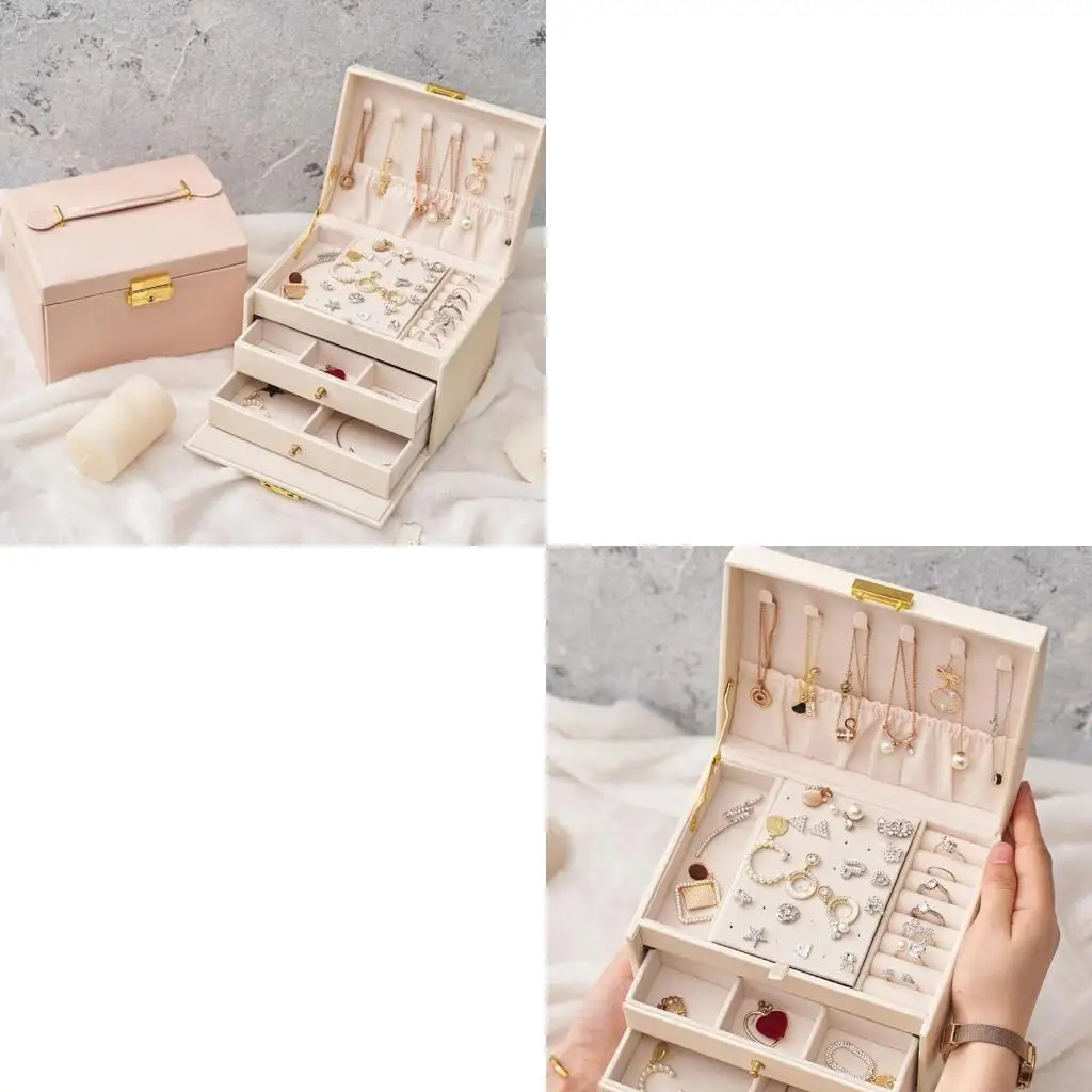 

Jewelry Storage Box with Lock Earrings Necklace Box Portable Women's Jewelry Box Travel Jewelry for case