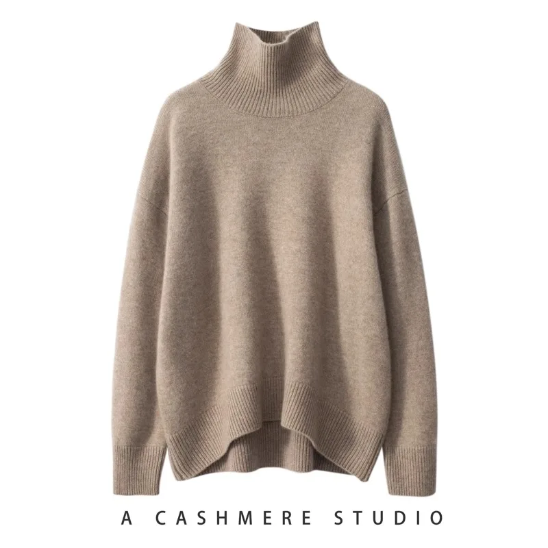 2024 Autumn and Winter New Thick Cashmere Sweater Women High Neck Pullover Sweater Warm Loose Knitted Base Sweater Jacket Tops