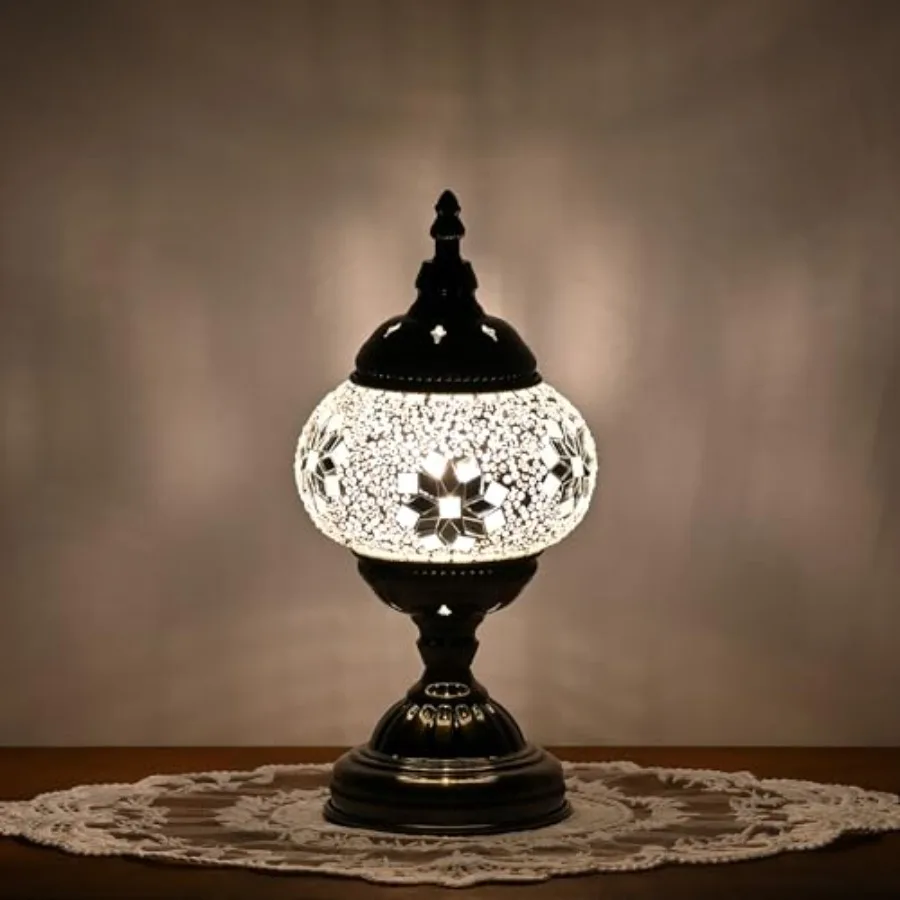 Turkish Moroccan Table Lamp Lantern with Handmade Mosaic Glass Lampshade Tiffany Style Bohemian Stained Glass Decorative Desk L