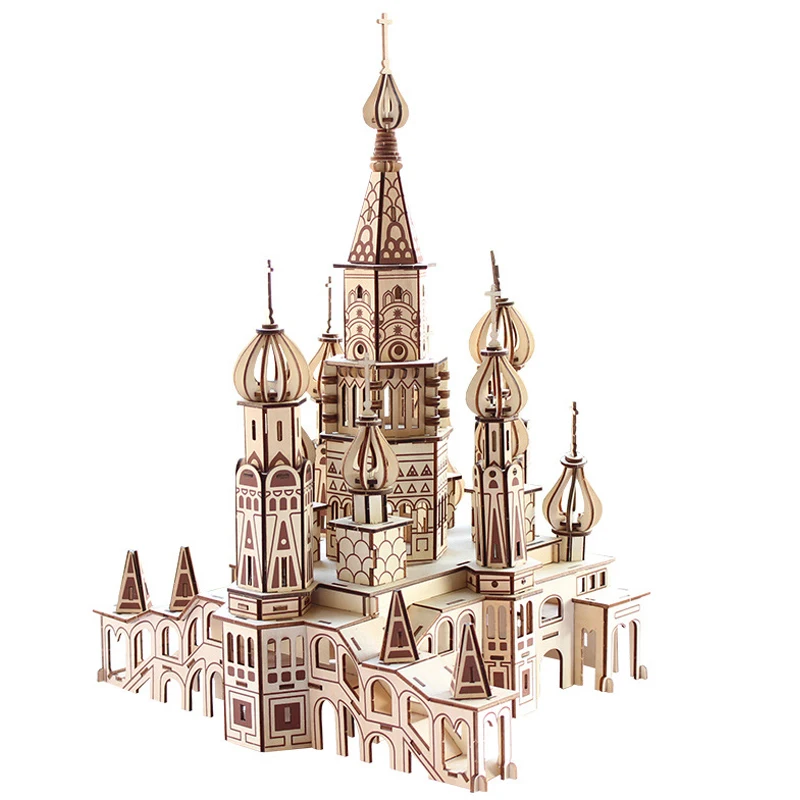 

Russia Saint Basil's Cathedral 3D Wooden Puzzle Wood Jigsaw DIY Model Building Kits EducationaToys For Children Kids Adults