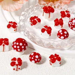 2 PCs White & Red Lampwork Beads 3D Glass Mushroom Bead For DIY Charm Jewelry Making Bracelets Neckalce Jewelry Findings