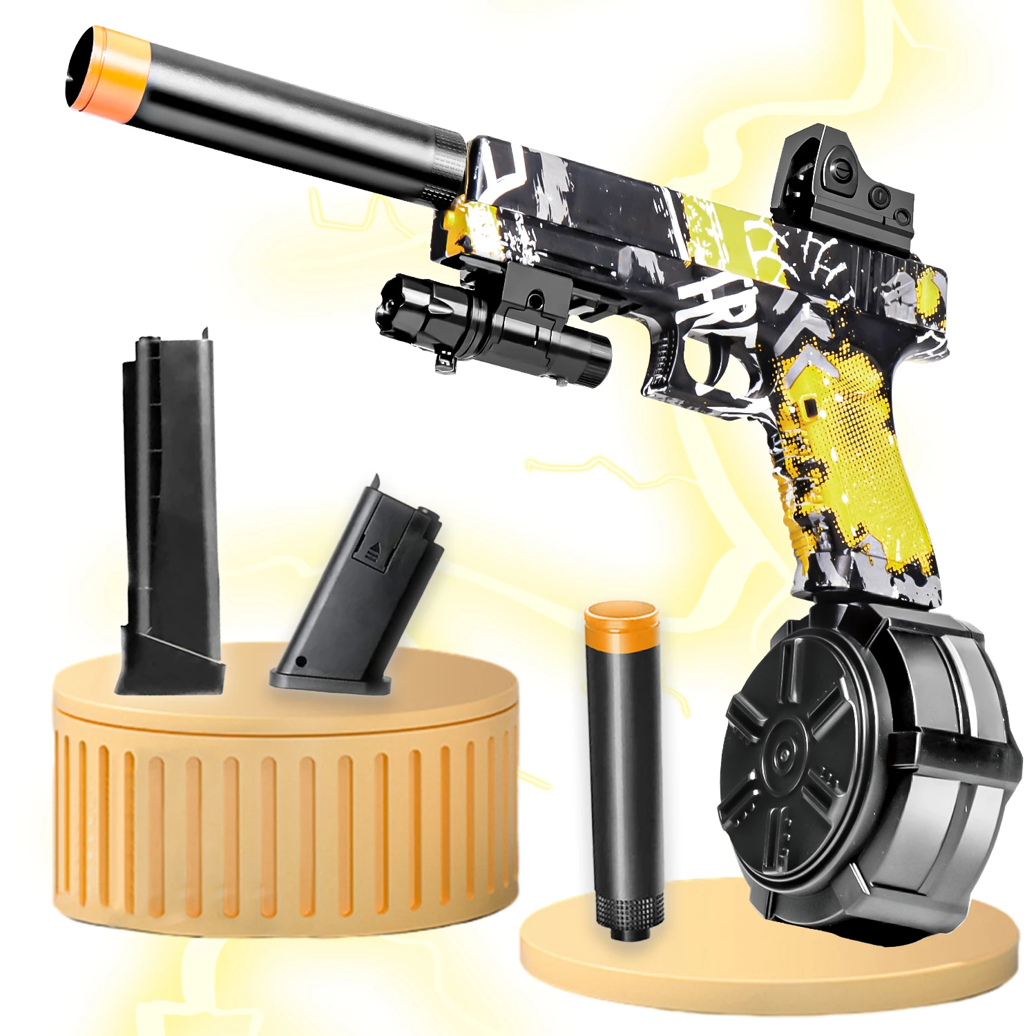 Pistola giocattolo con sfera in gel, scoppio elettrico e modalità single-shot manuale, viene fornita con tre riviste, batteria ricaricabile, elettro esterno