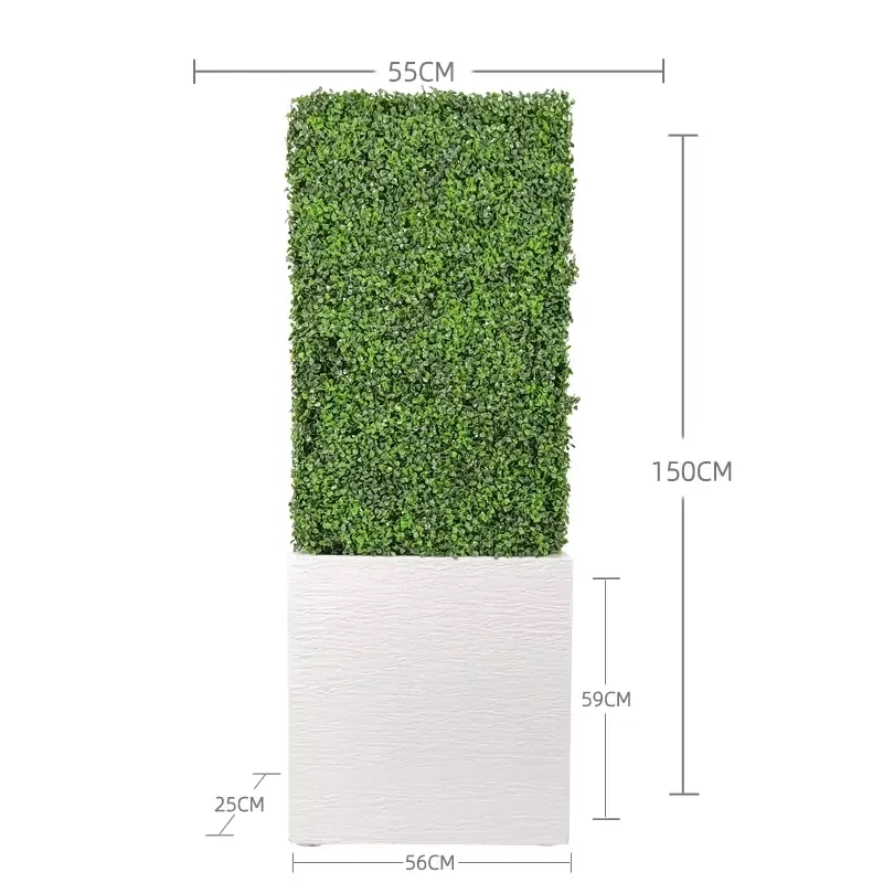 High Quality H59 W10 L22 Faux Foliage Boxwood Hedge Tall Topiary with White Fiberglass Planter Box for Home Decoration