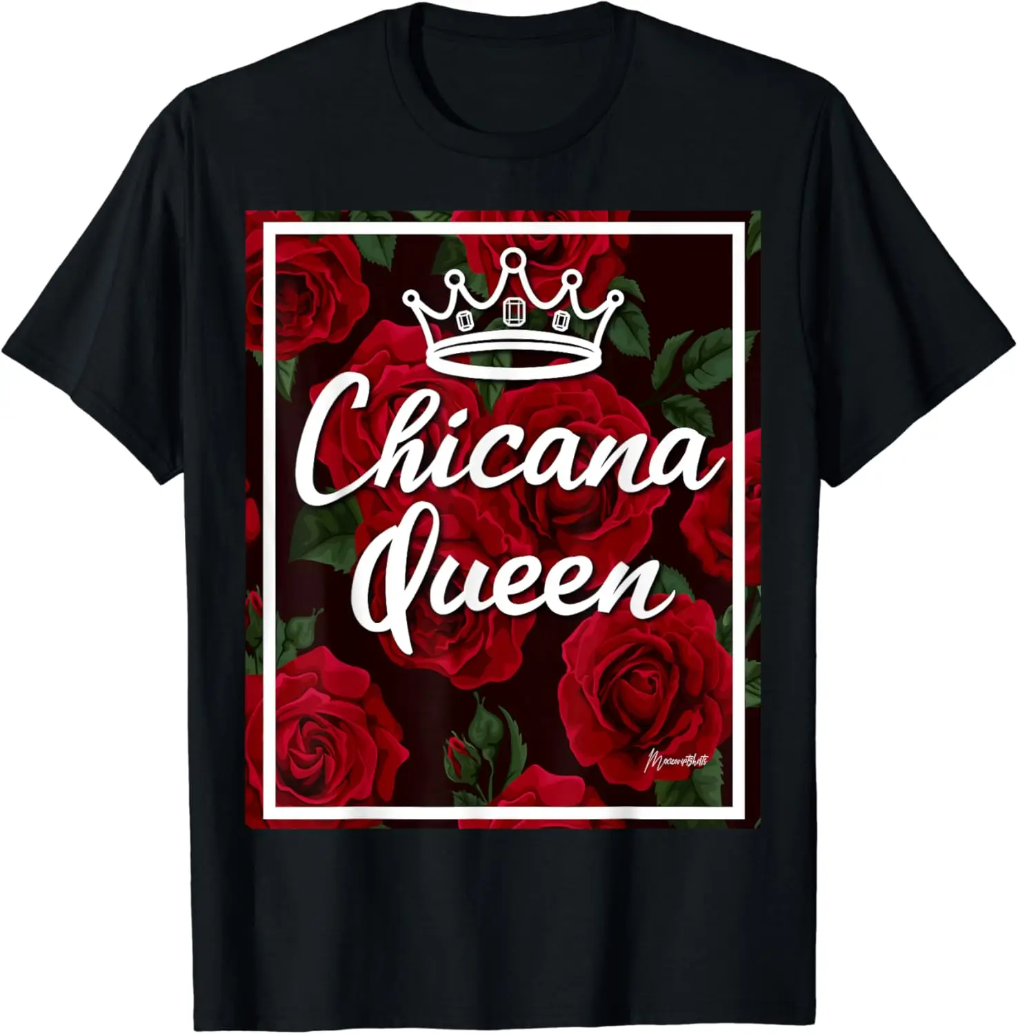 

CHICANA QUEEN RED ROSES T SHIRT Men's and women's cotton short sleeves