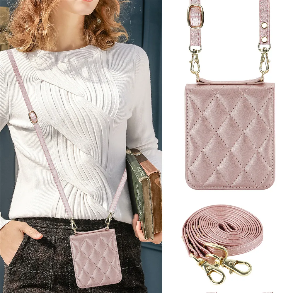 Luxury Crossbody Leather Case For Samsung Galaxy Z Flip 7 6 5 4 3 5G Long Rope Lanyard Shockproof Bumper Lens Protector Cover