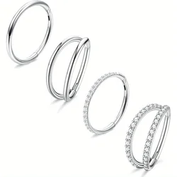 FINREZIO 1Pc 18G Nose Ring Hoops Surgical Steel Tragus Septum Piercing CZ Clicker Conch Lip Cartilage Double Hoops for Women Men