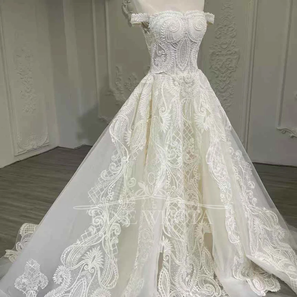 Vestidos De Noivas Off Shoulder Sweetheart Lace Up Back Classic Wedding Dress Beading Lace Bridal Dress