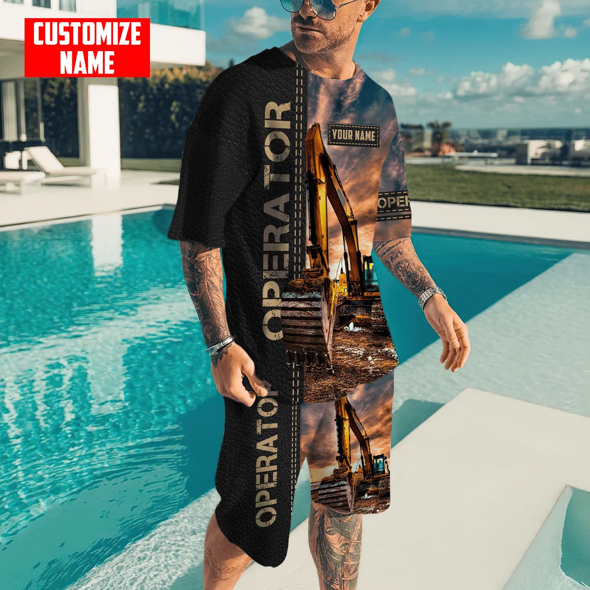 T-shirt et short pour homme, surdimensionné en 3D, streetwear, pour la plage, nom personnalisé