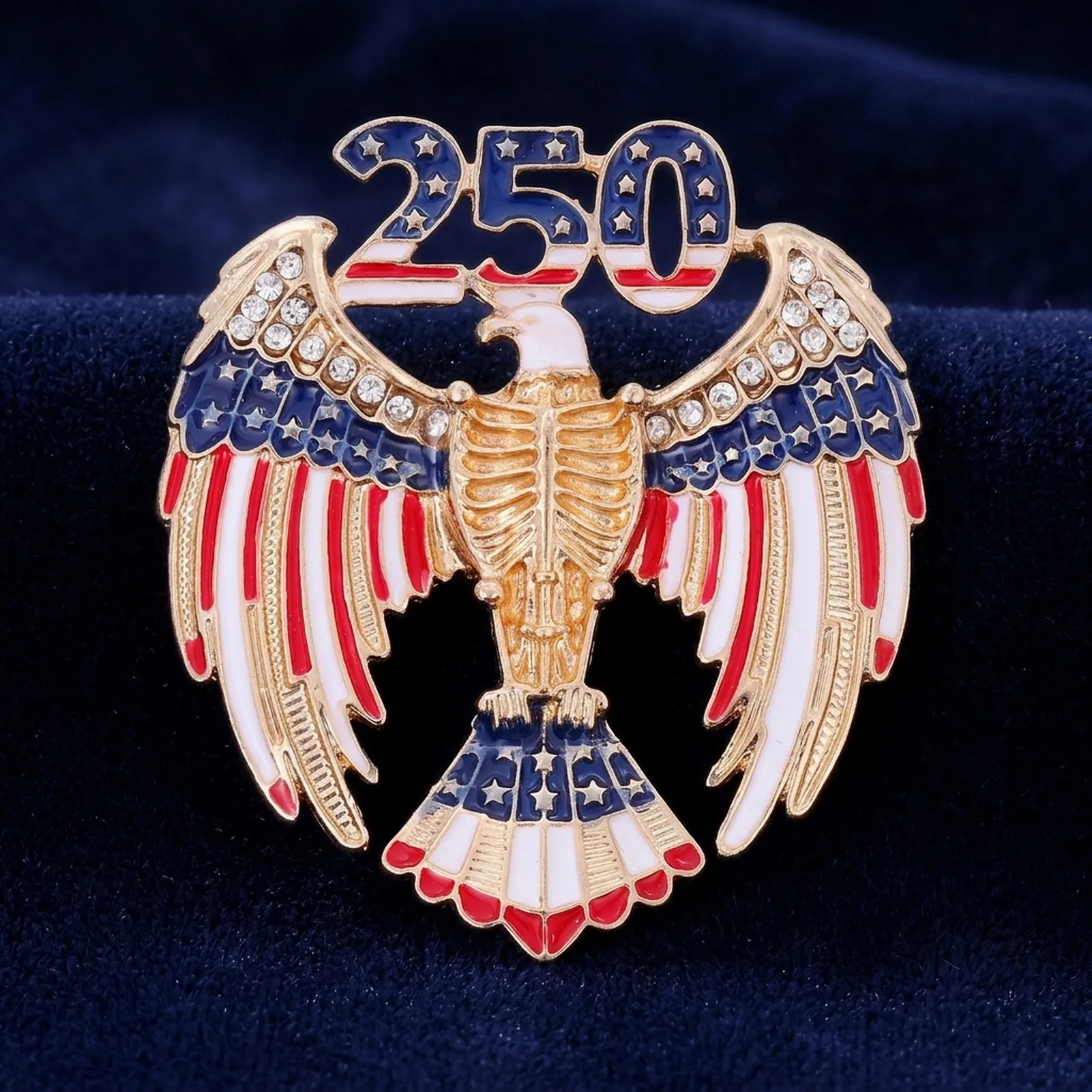 American-Eagle Brooch Pin Zinc Alloy Rhinestone Decoration For Independence Day Celebration