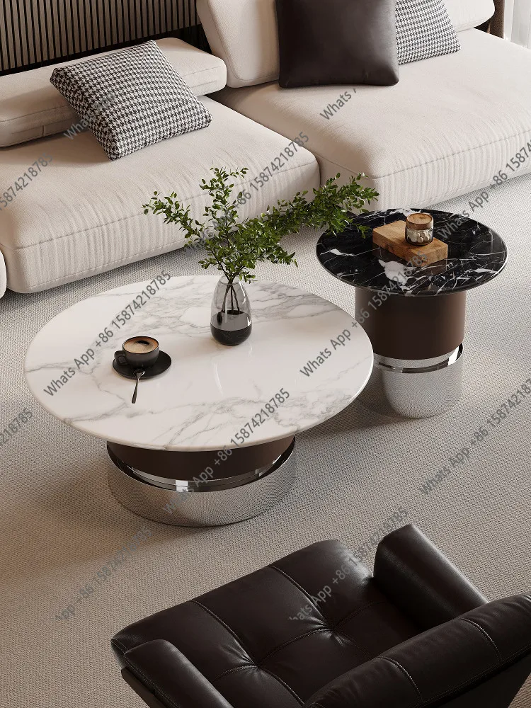 

Новый элитный журнальный столик для гостиной, современный, в стиле лайт-люкс, комбинация с диваном, круглый, из мрамора
