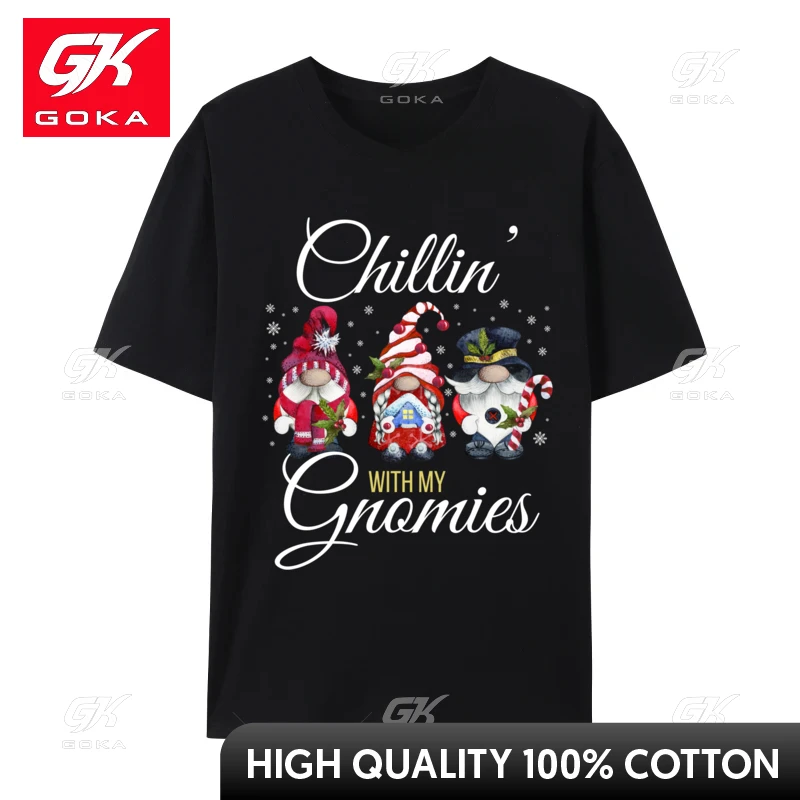 Chillin with My Gnomies Funny Christmas Gnomes T-Shirts Cotton Fabric Crew Neck Tops T Shirt Oversized Men