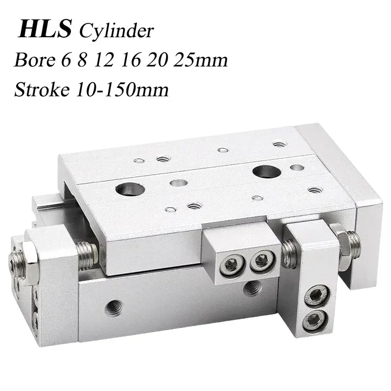 HLH HLS6/8/12/16/20/25*10 20 30 40 50 75 100 150 High-quality HLS Air Pneumatic Cylinder With Guide Rail Slide Table Double-acti