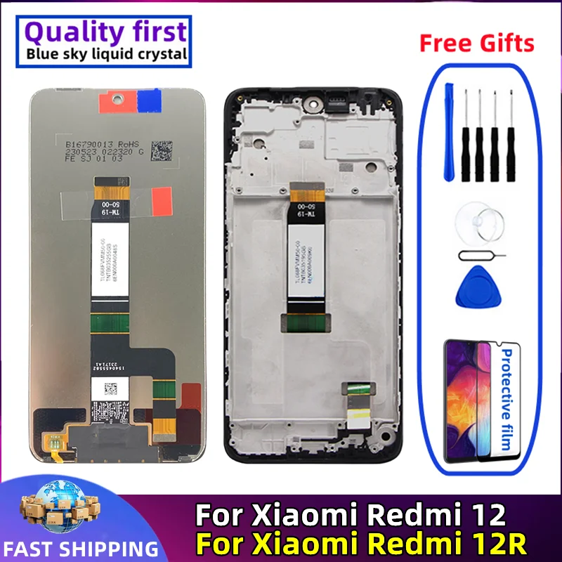 LCD Touch Screen Digitizer Assembly Replacement, Original with Frame, Xiaomi Redmi 12, 12R, POCO M6 Pro