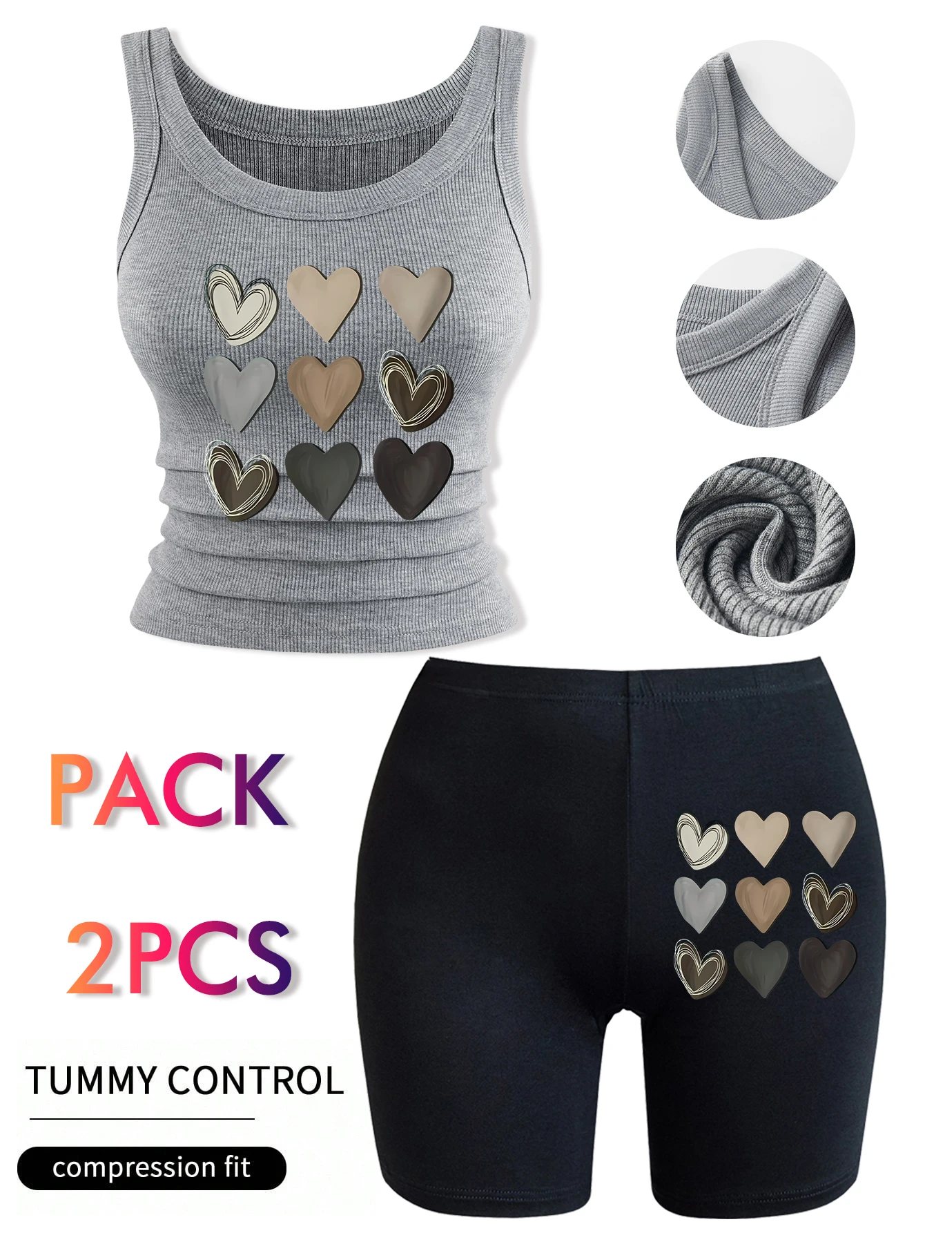 

Комплект женских топов с принтом в виде сердец: повседневный хлопковый укороченный топ и облегающие летние эластичные леггинсы для йоги с эффектом подтяжки талии