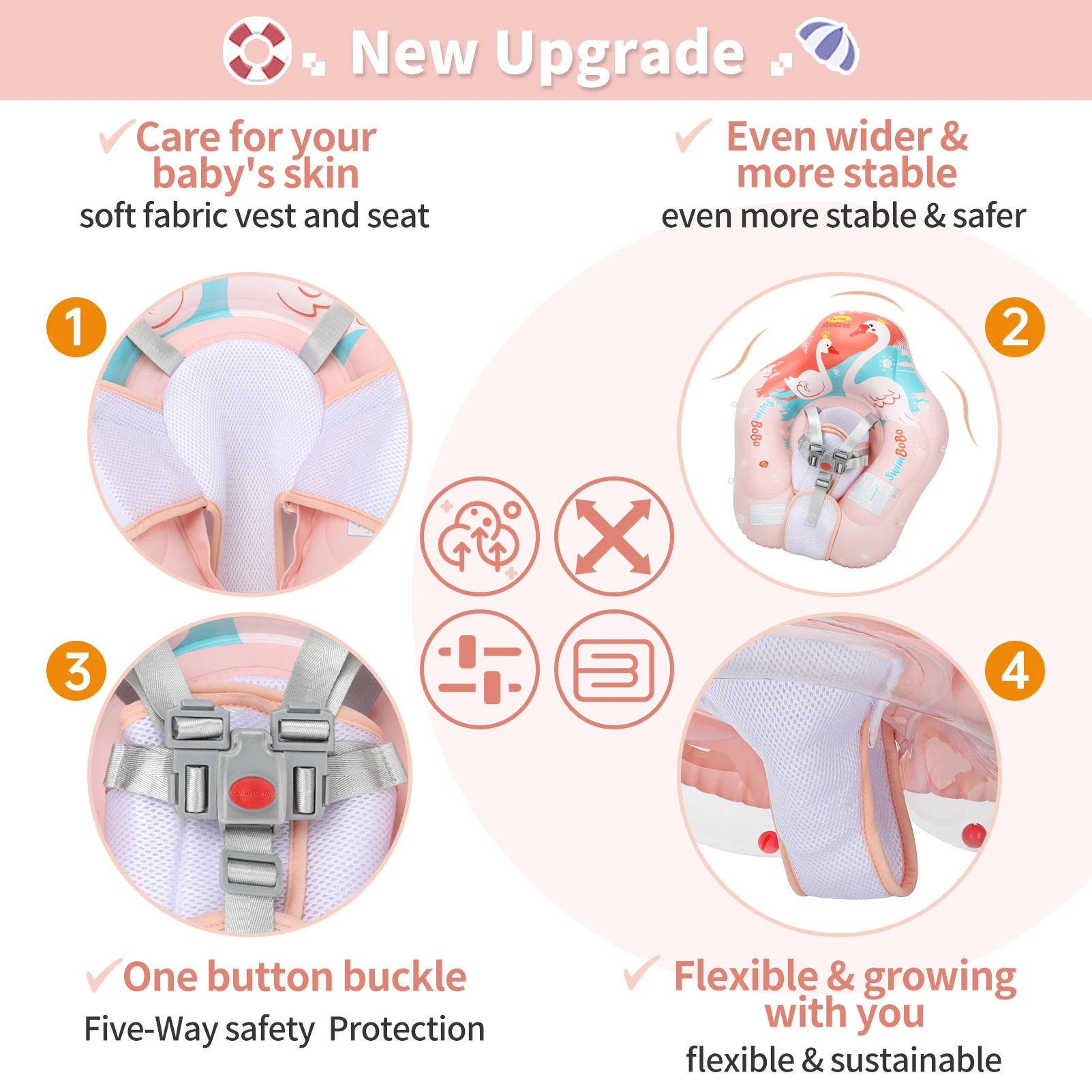 Swimbobo New Upgrades Mesh More Safety Seat Pocket Baby Inflatable Swimming Float Infant Floating Kids Ring Circle Summer Toys