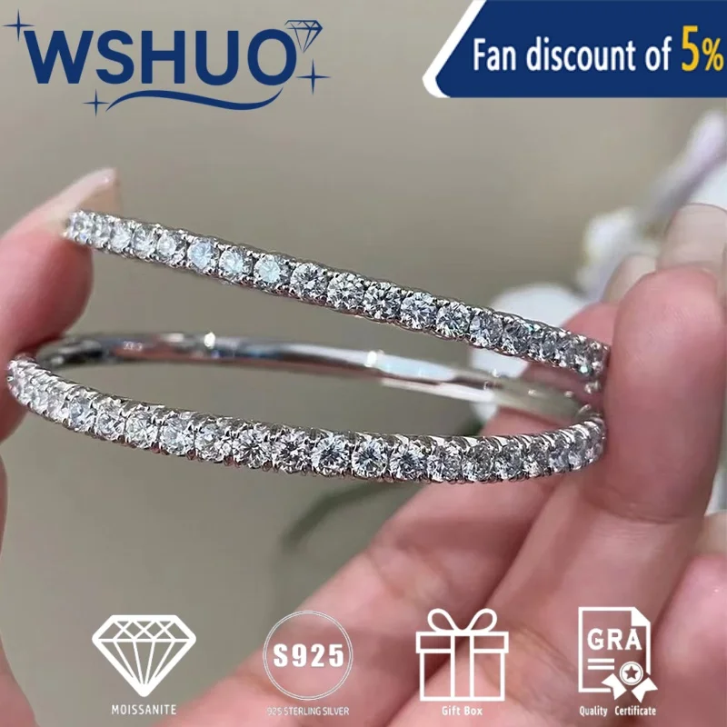 

WSHUO полный муассанит теннис D цвет 4 мм 0,3 карата браслет для женщин S925 браслеты с бриллиантами из стерлингового серебра сертифицированы GRA