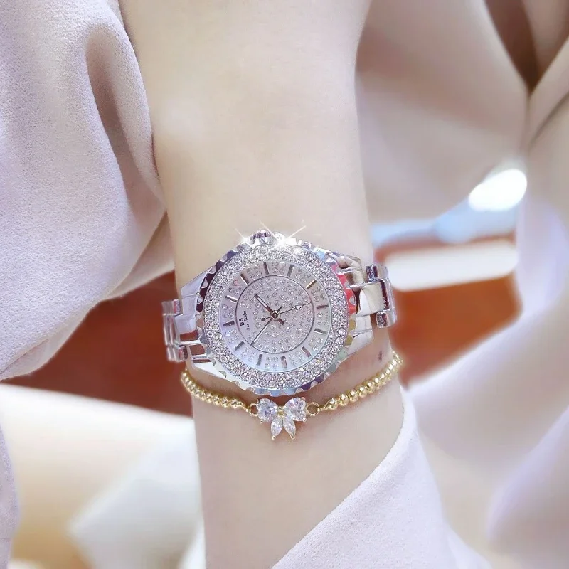 

2024 Ladies Wrist Watches Women Crystal Diamond Watches Stainless Steel Silver Gold Women Montre Femme Dress Watch Female Gift