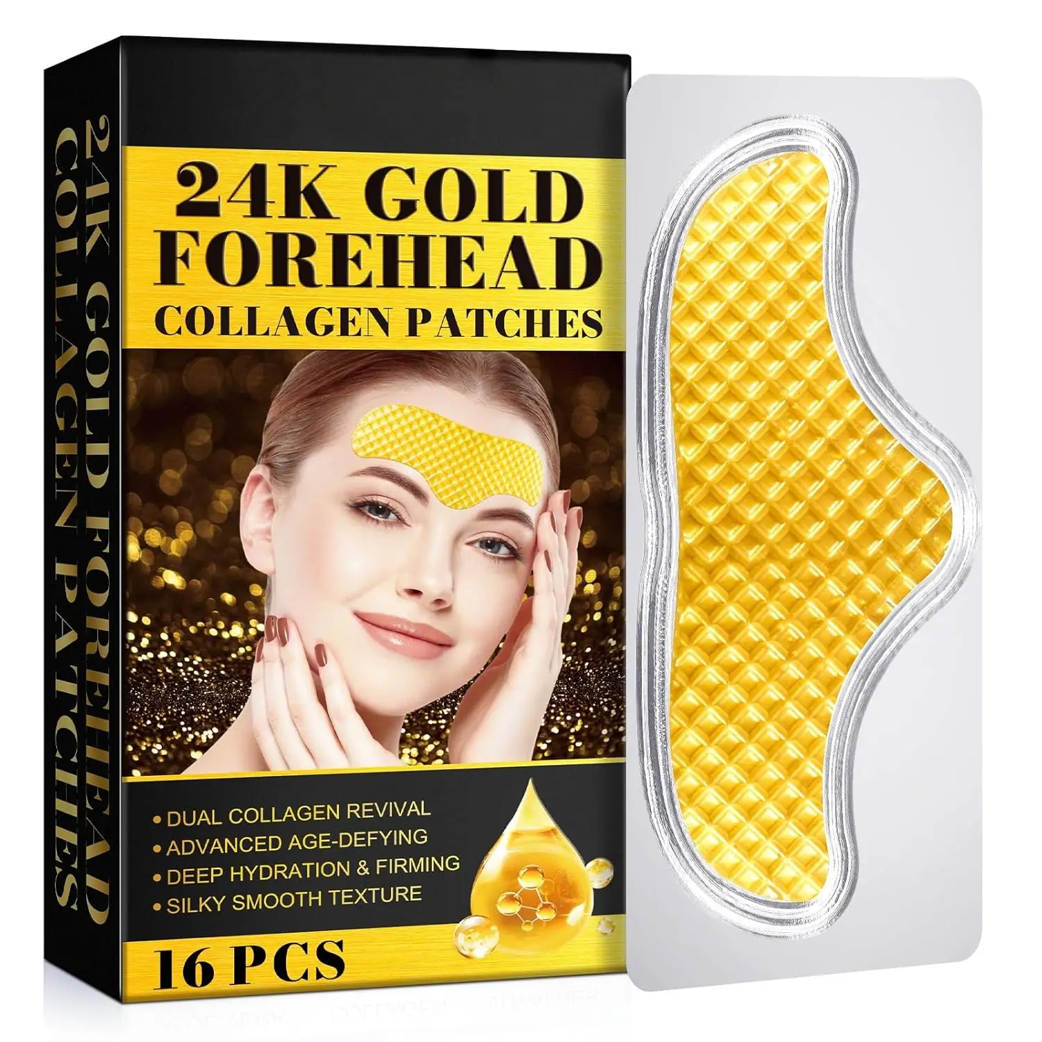 

24K Gold Forehead Collagen Patches - Anti-Aging, Hydrating, Wrinkle Reducing Face Lift Tape, 120 Pcs