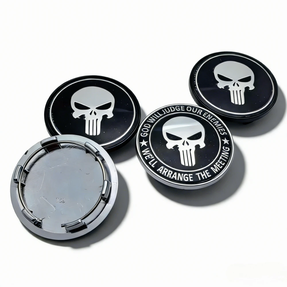 

4pcs Skull Logo Emblem Badge Car Wheel Center Caps 69MM Clips 56MM Wheels Hub Dust Cap Rim Hubcaps Cover Replace Car Accessories