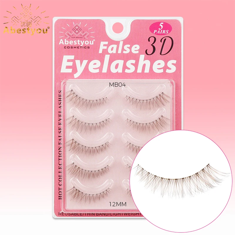 

Abestyou 12mm 5pair Short Marrons Wimpers Lighter Brown Lower Lashes Clear Band Cat Eye 3d Blond Courbure l Cils Postizas Cafes
